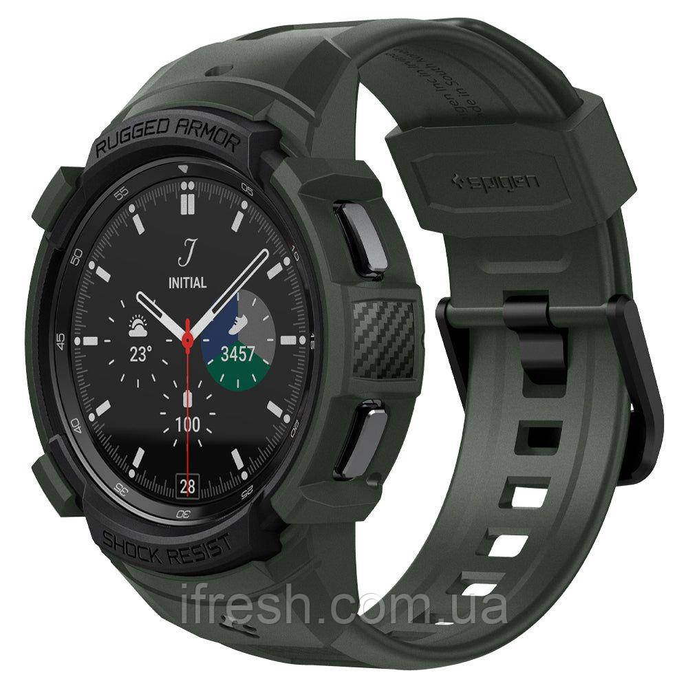 Чохол і ремінець Spigen для Galaxy Watch 4 Classic (46 mm) Rugged Armor Pro 2 in 1 Military Green (ACS04326), фото 1