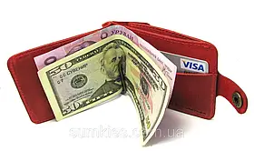 Кожаний гаманець Затиск для грошей з відділом для дрібниці натуральна шкіра Червоний
