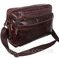 Кожаная мужская сумка через плечо 1863 коричневая для документов А4 ноутбука 36х25см