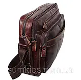 Шкіряна чоловіча сумка через плече es1863 коричнева для документів А4 ноутбука 36х25см, фото 4