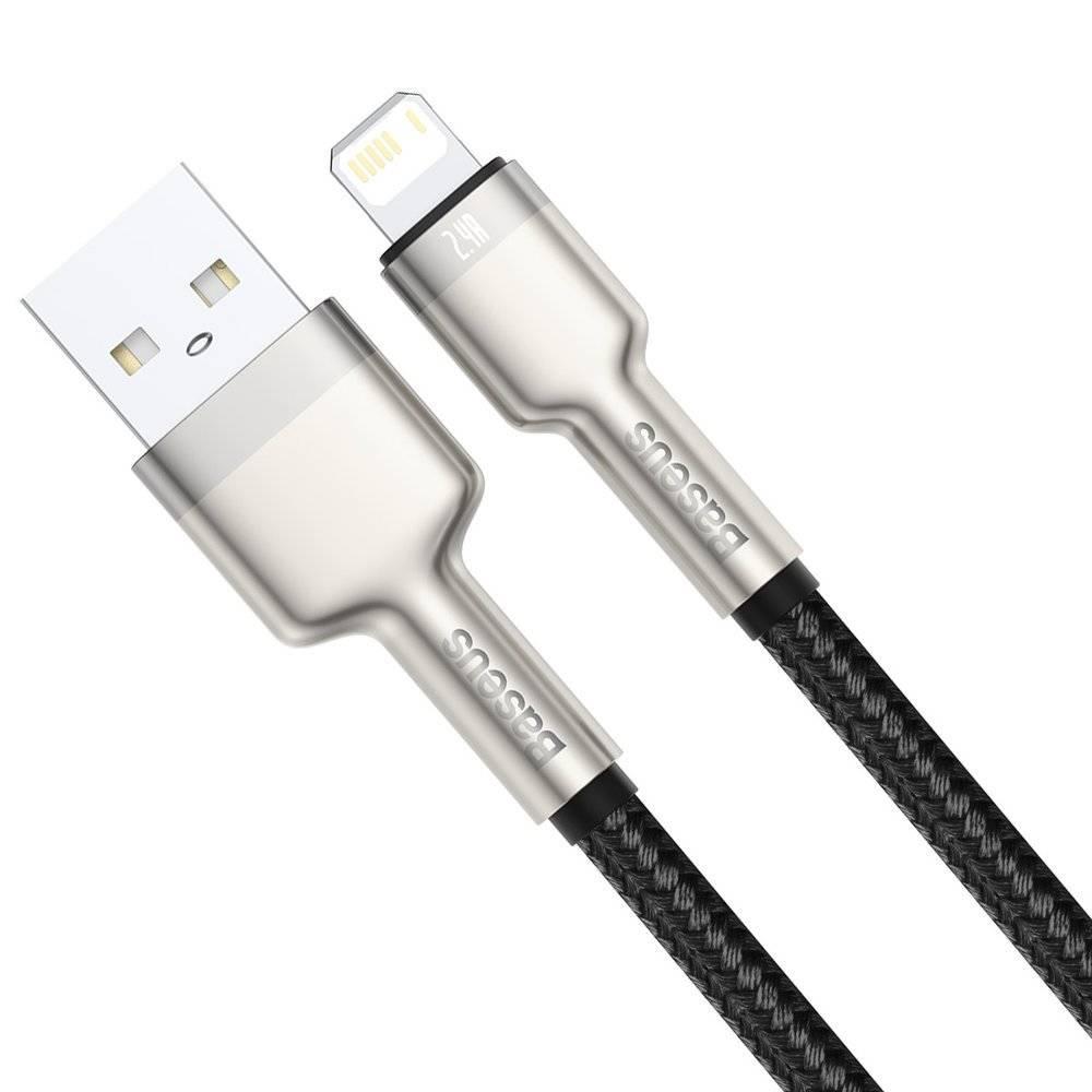 Кабели USB to Apple Lightning | для iPhone Baseus Cafule Metal Series USB-A 2.4A 2m Black - Черный Кабель Original Папа-папа Плетеный