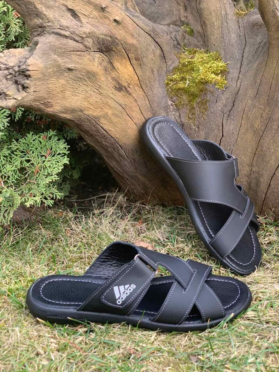 Шльопанці чоловічі шкіряні Adidas Black
