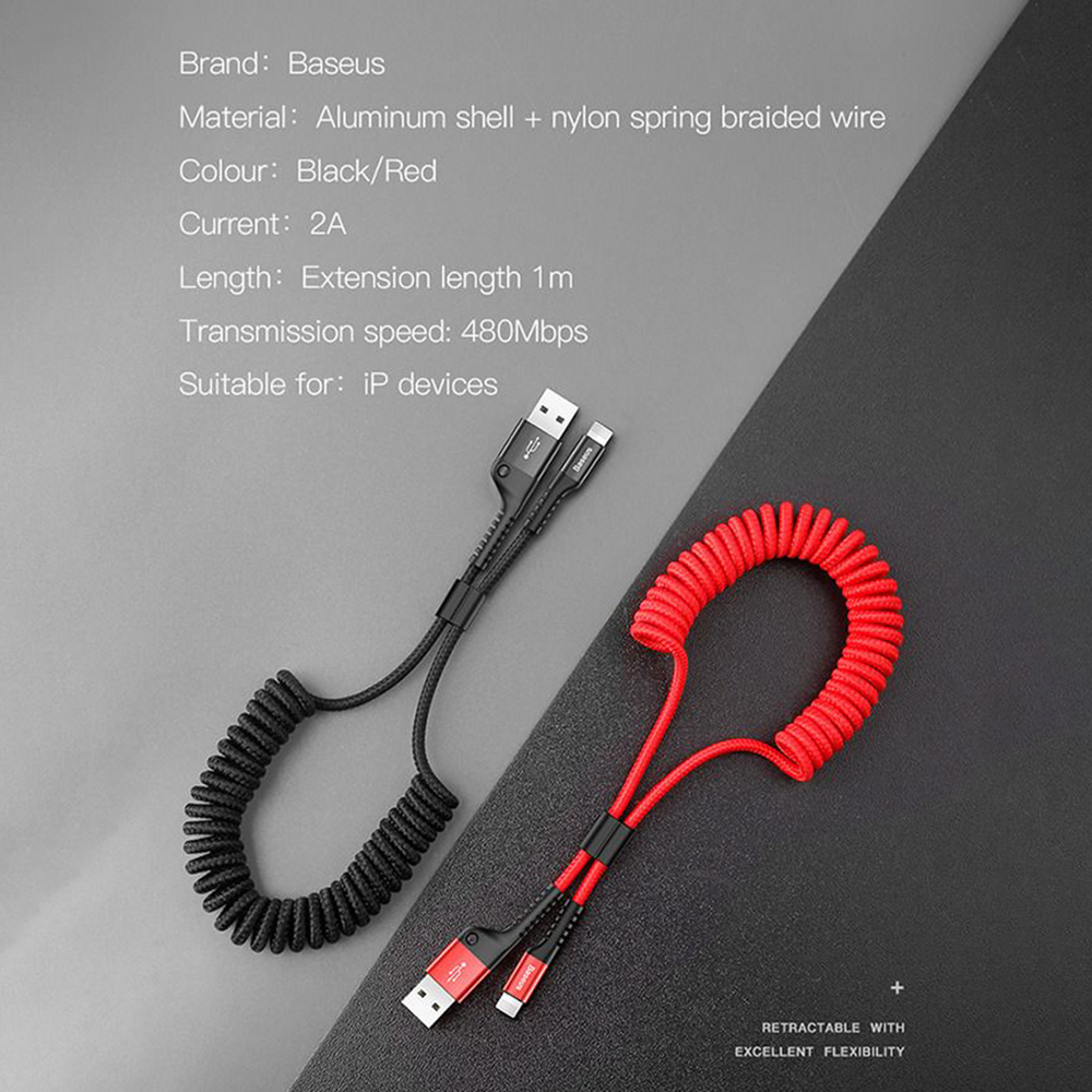 Кабели USB to Apple Lightning | для iPhone Baseus Fish Eye Spring USB-A 2A 1m Black - Черный