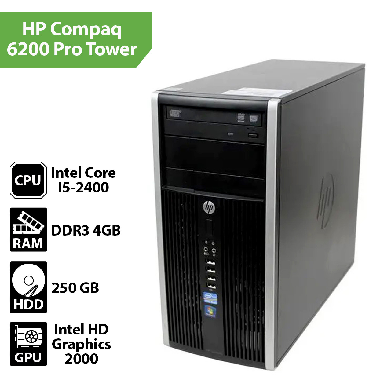 Системний блок HP Compaq 6200 Pro MT (Core I5-2400 / 4Gb / HDD 250Gb)