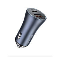 Автомобільний зарядний пристрій для швидкої зарядки Baseus 40W USB+Type-C Golden Contactor Pro (сірий), фото 3