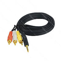 Кабель штекер mini jack 3,5мм 4C - 3 штекери RCA чорний 1,3м
