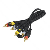 Кабель 3 штекери RCA - 3 штекери RCA, чорний 1,2м