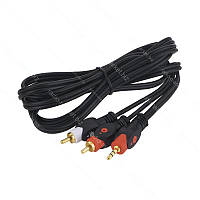 Кабель штекер mini jack 3,5мм стерео - 2 штекери RCA, чорний 2,4м