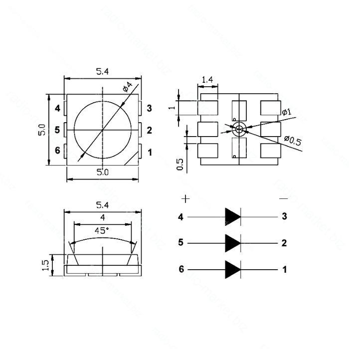 Світлодіод 3-х кришталевий PLCC 5060, білий холодний