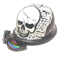 Мотошолом німецька каска + окуляри принт череп М 57-58 см
