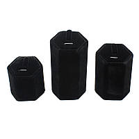 Підставка чорний оксамит велюр під кільця й кулони з гачком набір 3 штуки висота 10х8х6 см ширина 6х6х6 см