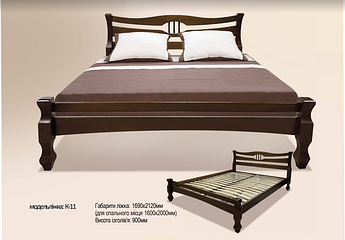 Ліжко двоспальне К-11, дерев'яне ліжко двоспальне для спальні MegaMebli