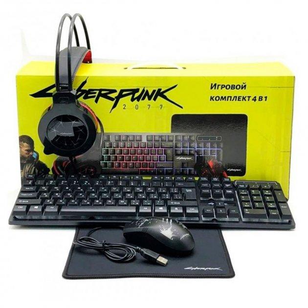 Ігровий комплект 4 в 1 Cyberpunk CP-009 (клавіатура + мишка + навушники + килимок), Black