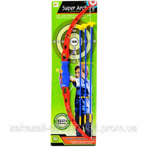📌 Ігровий спортивний набір для дітей Лук з 3 стрілами на присосках | Іграшкова дитяча зброя 77 х 24 см, фото 1