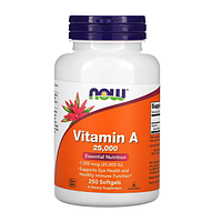 Витамин А, Vitamin A, Now Foods, 25000 МЕ, 250 мягких таблеток (NOW-00342)