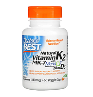 Витамин К2 MK-7 с MenaQ7 и витамином D3, Doctor's Best, 180 мкг, 60 капсул (DRB-00404)