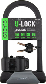 Замок велосипедний "GREY'S" ключ (скоба U-Lock 180Х340 мм). Велозамок спіральний із кріпленням