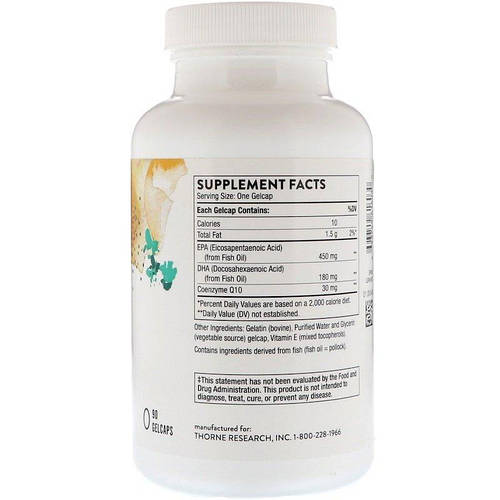 Омега-3 з коензимом Q-10 (Omega-3 w CoQ10), Thorne Research, 90 капсул ...