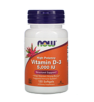 Вітамін Д3, Vitamin D-3, Now Foods, 5000 МЕ, 120 капсул (NOW-00372)