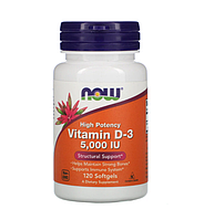Витамин Д3, Vitamin D-3, Now Foods, 5000 МЕ, 120 капсул (NOW-00372)