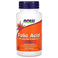 Фолиевая кислота и В12, Folic Acid Vitamin B-12, Now Foods, 800 мкг, 250 таблеток (NOW-00476)