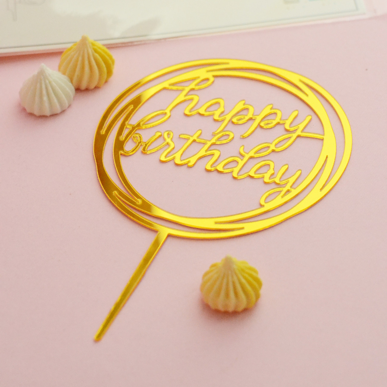 Топпер дзеркальний золото "Happy Birthday" (коло) 2348