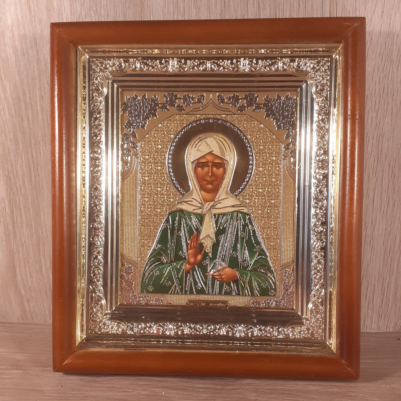 Ікона Матрона свята блаженна, лик 10х12 см, у світлому прямому дерев'яному кіоті, фото 1