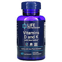 Вітамін Д і К з йодом, Vitamins D and K with Sea-Iodine, Life Extension, 60 капсул (LEX-20406)