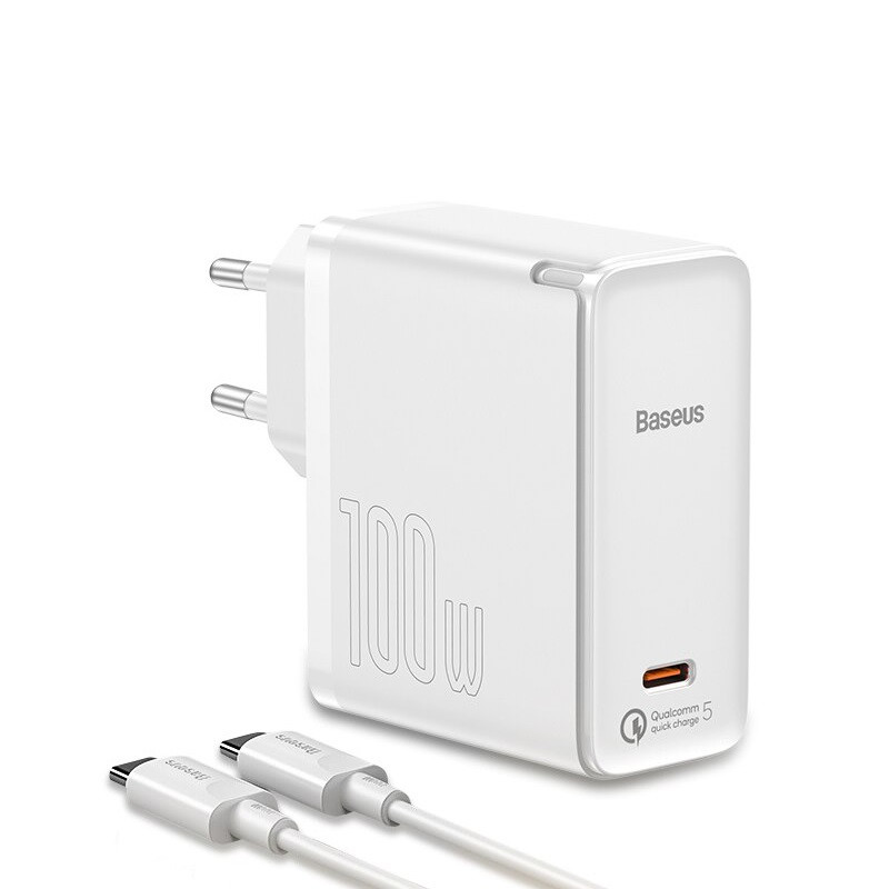 Мережевий зарядний пристрій Type-C Baseus GaN2 100W QC5.0 PD3.0 Fast Charger + кабель Type-C 100W (1.5 m) (білий), фото 1