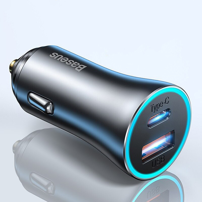 Автомобільний зарядний пристрій для швидкої зарядки Baseus 40W USB+Type-C Golden Contactor Pro (сірий)