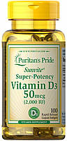 Витамин Д3, Vitamin D3, Puritan's Pride, 2000 МЕ, 100 капсул (PTP-17621)