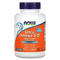 Омега 3 + витамин Д3, Ultra Omega 3-D, Now Foods, 90 капсул (NOW-01663)