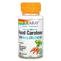 Бета-каротин, Food Carotene, Solaray, 10,000 IU, 30 капсул (SOR-04113)