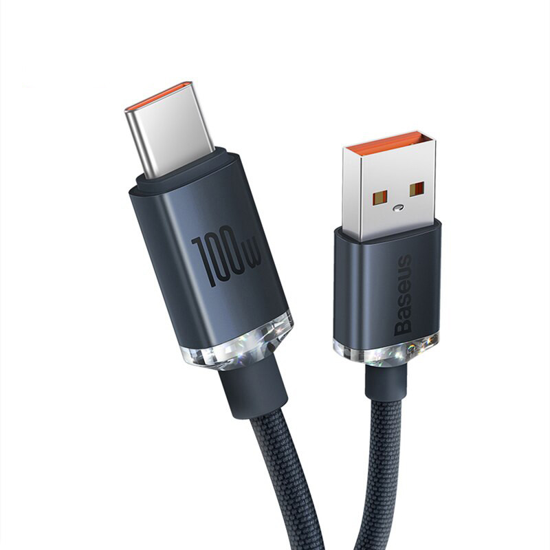 Кабель для швидкої зарядки USB на Type-C 100W 5A Baseus Crystal Shine Series (чорний) 2м, фото 1