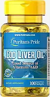 Масло печени трески, Cod Liver Oil, Puritan's Pride, 415 мг, 100 гелевых капсул (PTP-11150)