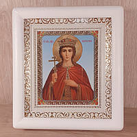 Икона Екатерина святая Великомученица , лик 10х12 см, в белом деревянном киоте