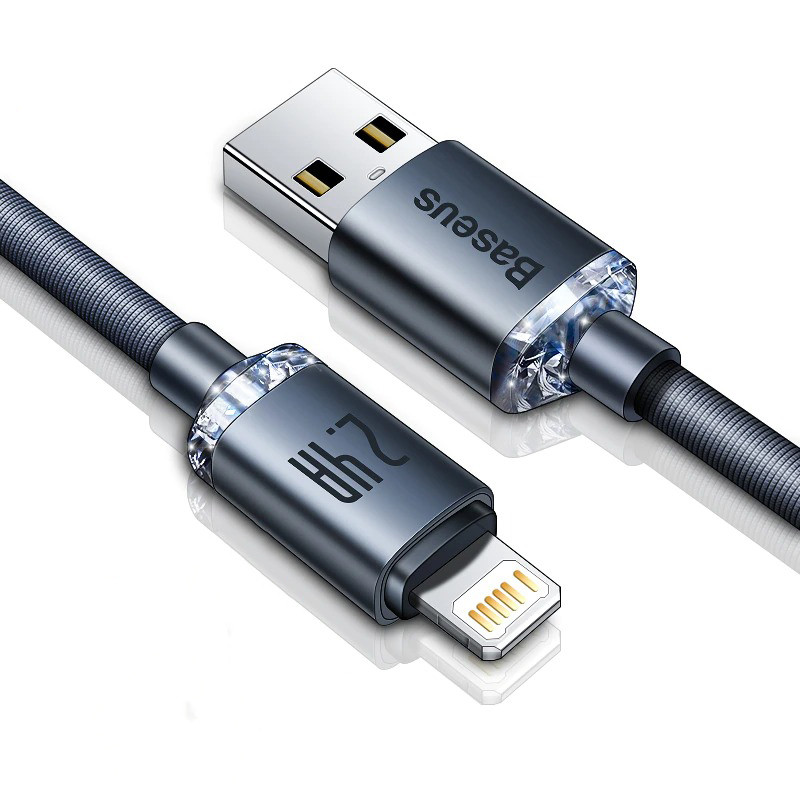Кабель USB на Lightning для IPhone/IPad 2.4A BASEUS Crystal Shine Series 2м (чорний)