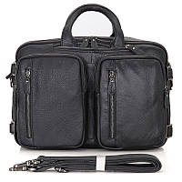 Шкіряна сумка-трансформер JD 7014A рюкзак, бриф, сумка чорна