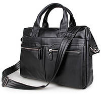 Кожаная сумка черная мужская 7122A (мессенджер, портфель)