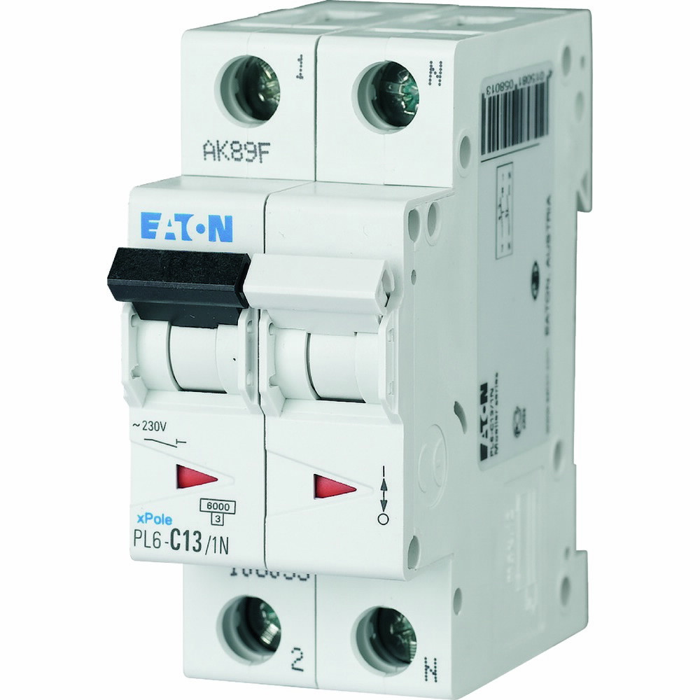 Автоматичний вимикач Eaton (PL6-C13/1N 2P 13A C 6kA 106033 Moeller) модульний