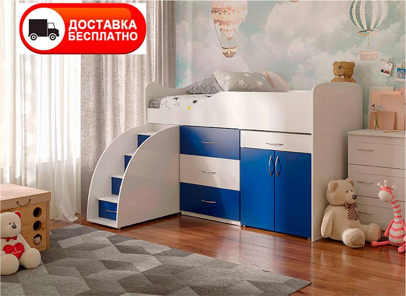 Ліжко-кімната Bed Room-5 синє, висувна драбина-комод, висувний стіл, вибір кольору фасадів