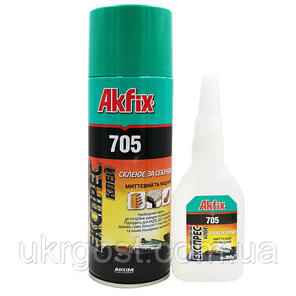 Супер клей з активатором Akfix 705 100 г + 400 мл, фото 1