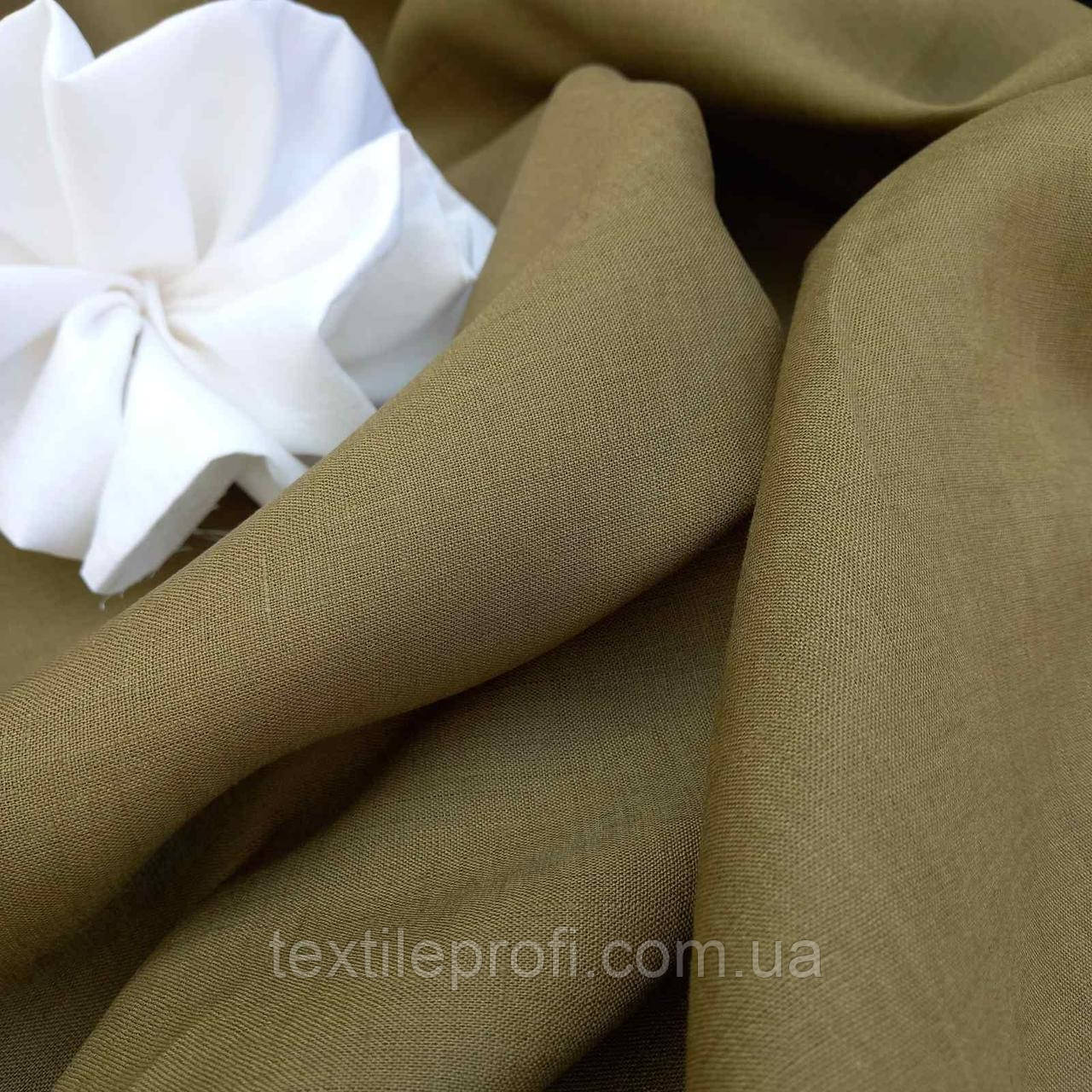 Легка льняна тканина кольору "Хакі", фото 1