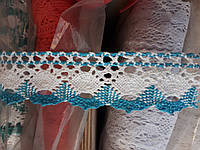 Вязаное кружево 4см белое с голубым