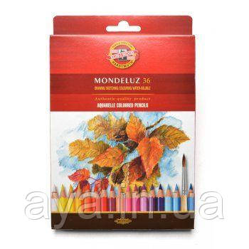 Акварельні кольор. олівці в наборі KOH-I-NOOR MONDELUZ 3720, 36 кольорів + 1 пензлик