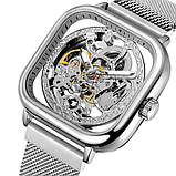 Механічні срібний красивий жіночий годинник стильний наручний з металевим ремінцем, фото 9