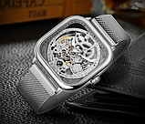 Механічні срібний красивий жіночий годинник стильний наручний з металевим ремінцем, фото 6