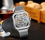 Механічні срібний красивий жіночий годинник стильний наручний з металевим ремінцем, фото 5