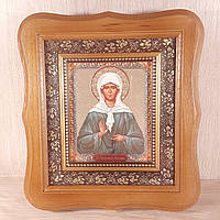 Икона Матрона Московская святая Блаженна, лик 10х12 см, в светлом деревянном киоте