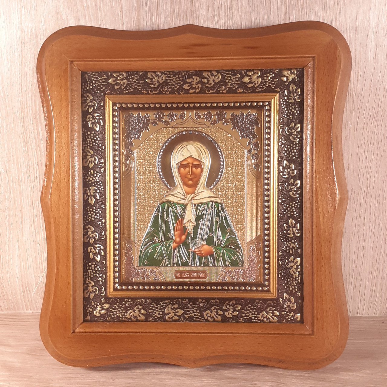 Ікона Матрона Московська свята блажена, лик 10х12 см, у світлому дерев'яному кіоті